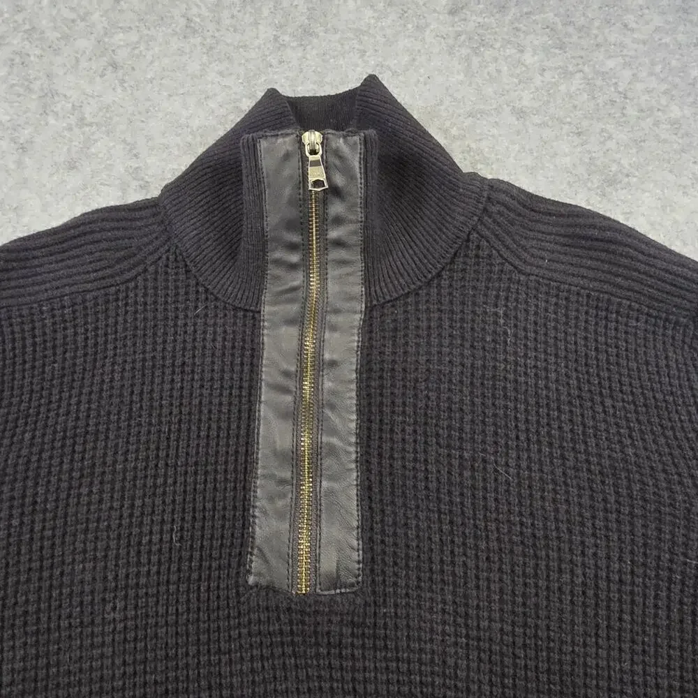 Banana Republic Sweater‎ Mens Large Black 1/4 Zip Mock Neck Merino Waffle Knit